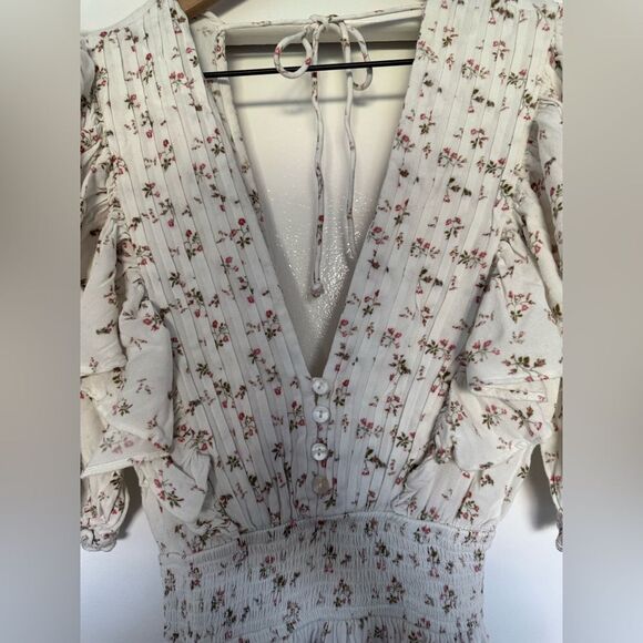 Jen's Pirate Booty Petit Floral Cream Puff Sleeve Dress Medium - Picture 5 of 9